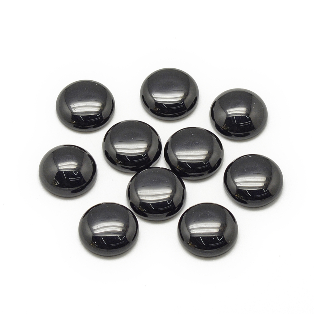 PandaHall Natural Black Stone Cabochons, Half Round/Dome, 12x5mm Black Stone Half Round