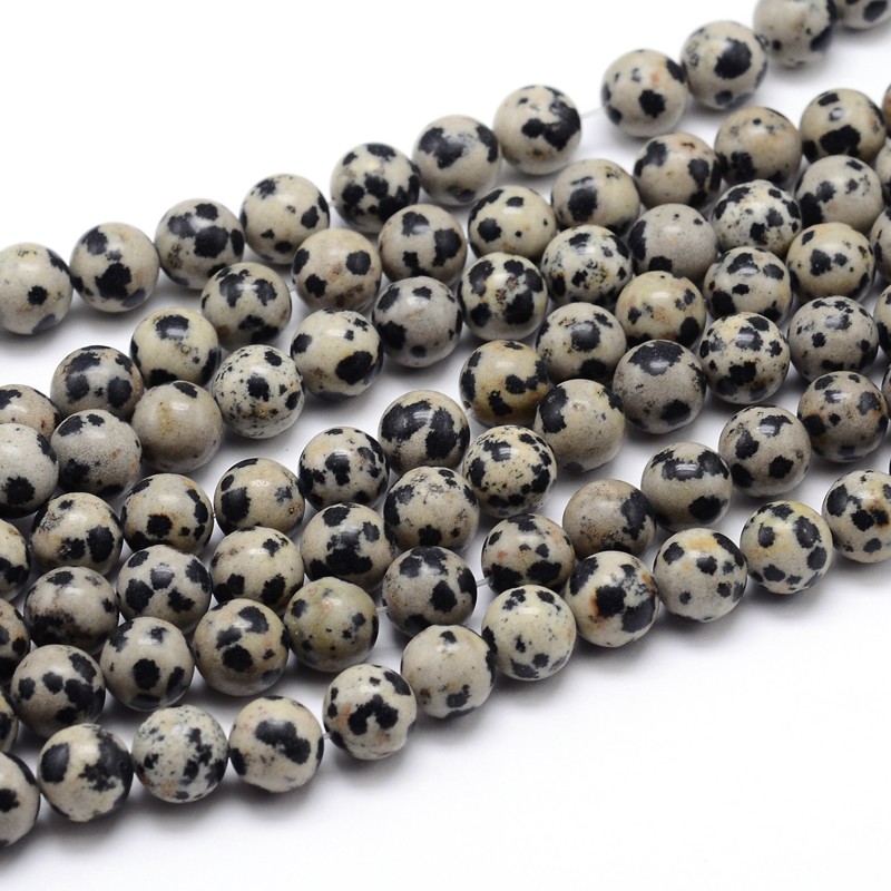PandaHall Natural Gemstone Round Bead Strands, 6mm, Hole: 1mm; about 62pcs/strand, 15.5" Dalmatian Jasper Round