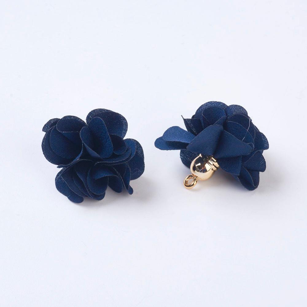 PandaHall Cloth Pendant Decorations, with Acrylic Findings, Flower, PrussianBlue, 25~30x28~35mm, Hole: 2mm Cloth Flower Blue
