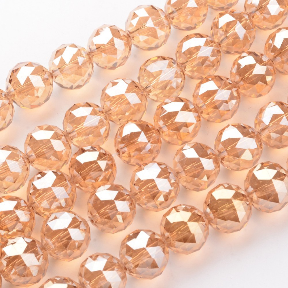 PandaHall Electroplate Glass Bead Strands, Full Rainbow Plated, Faceted, Round, SandyBrown, 15.5mm, Hole: 2mm; about 15pcs/strand, 8.6"...