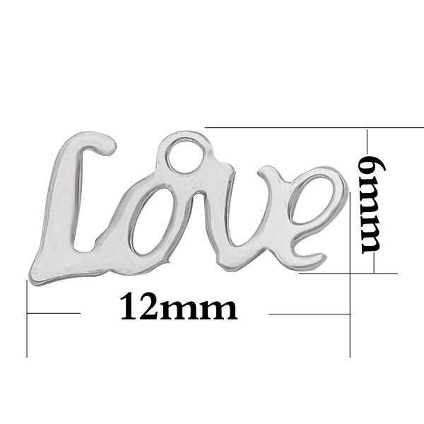 PandaHall Word Love 316 Stainless Steel Charms, Stainless Steel Color, 6x12x0.5mm, Hole: 1mm Stainless Steel Word
