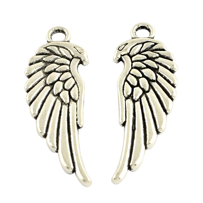 PandaHall Tibetan Style Alloy Pendants, Lead Free, Wing, Antique Silver, 34x11x2mm, Hole: 2.5mm; about 478pcs/1000g Alloy Wing