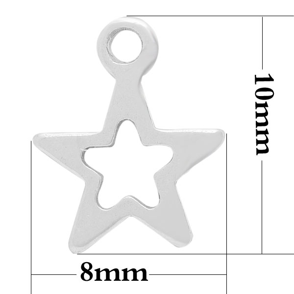 PandaHall Star 316 Stainless Steel Charms, Stainless Steel Color, 10x8x0.5mm, Hole: 1mm Stainless Steel Star