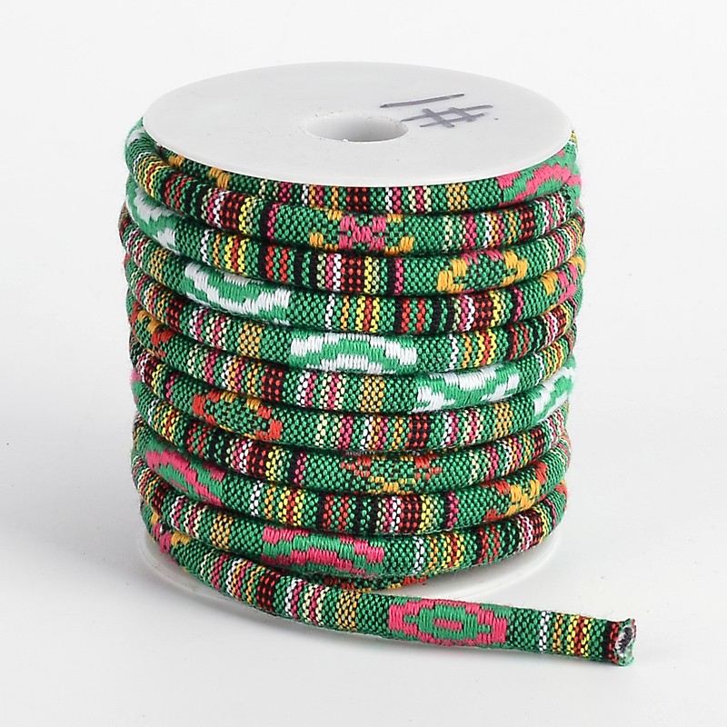 PandaHall Ethnic Cord Polyester Cords, Green, 7x5mm, 10yards/roll Polyester Green