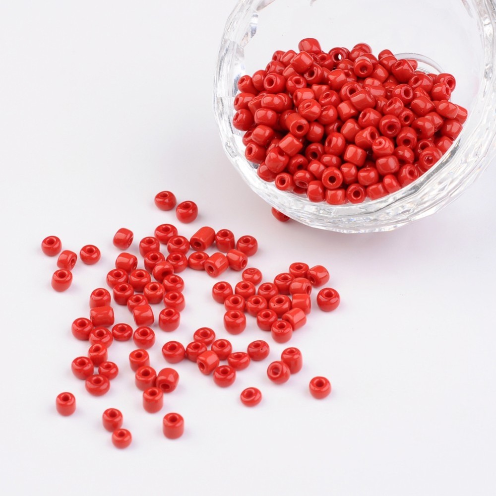 PandaHall 6/0 Opaque Colours Round Glass Seed Beads, Crimson, Size: about 4mm in diameter, hole:1.5mm, about 495pcs/50g Glass Pink