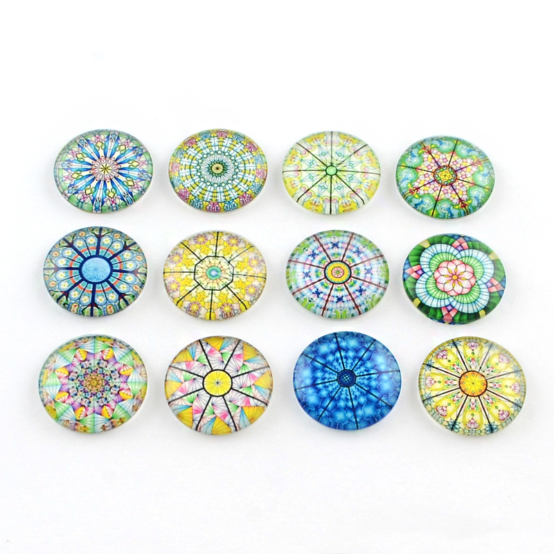 PandaHall Half Round/Dome Kaleidoscope Photo Glass Flatback Cabochons for DIY Projects, Mixed Color, 18x5mm Glass Half Round Multicolor