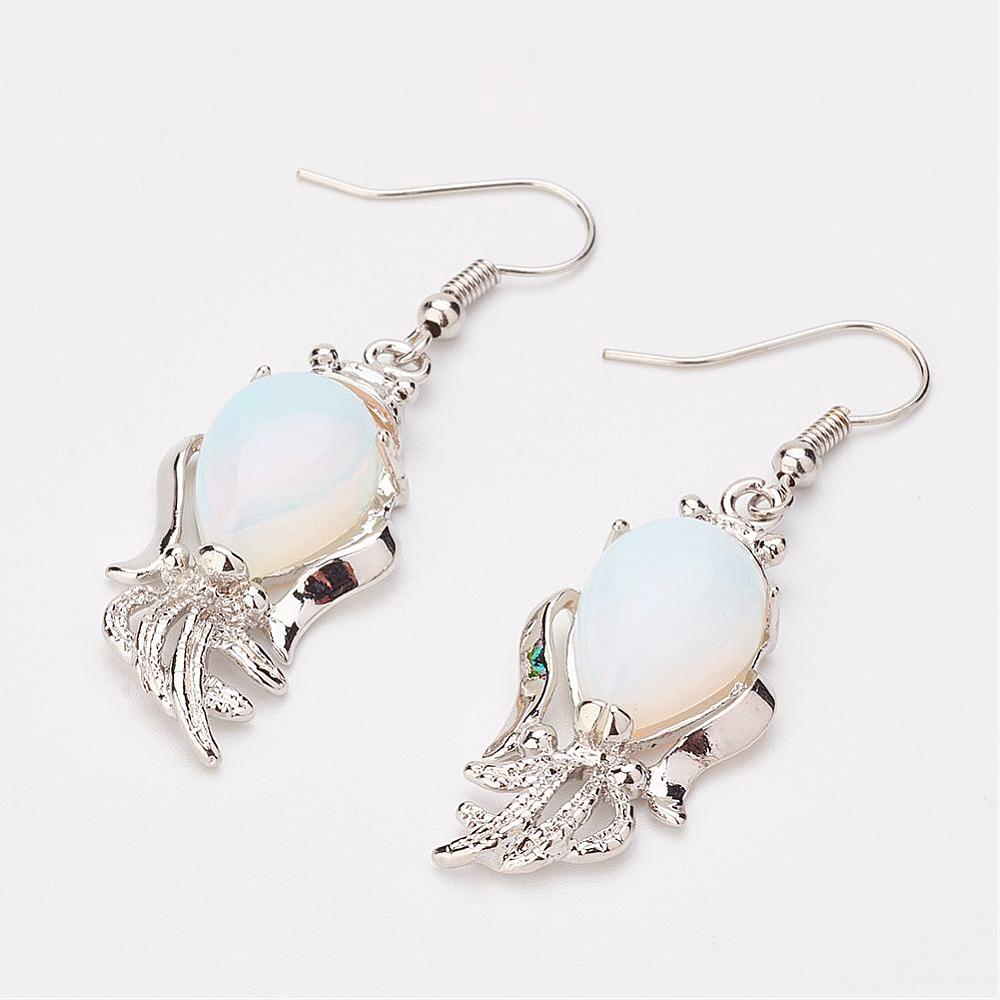 PandaHall Opalite Dangle Earrings, with Brass Findings, 49mm; pin: 0.5mm Opalite Clear