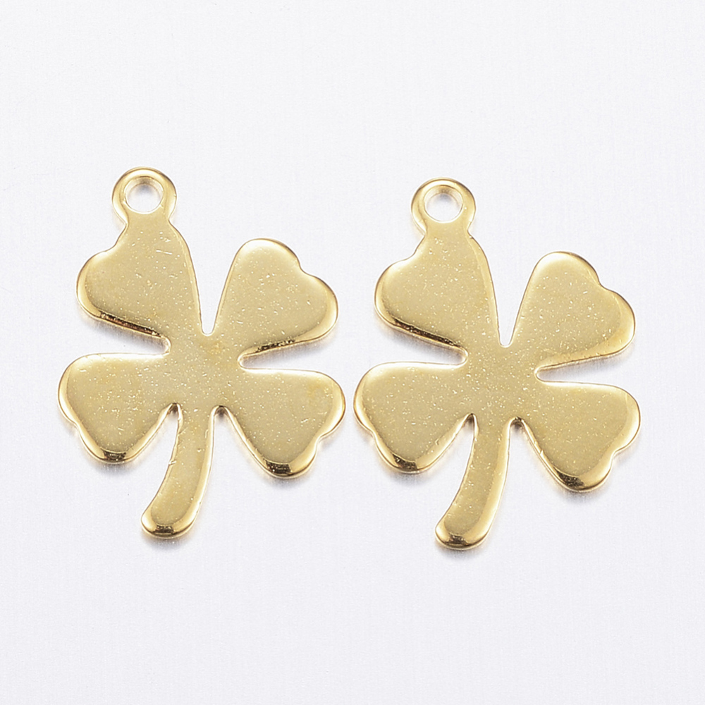 PandaHall 304 Stainless Steel Charms, Clover, Golden, 13.5x10x0.8mm, Hole: 1mm Stainless Steel Clover