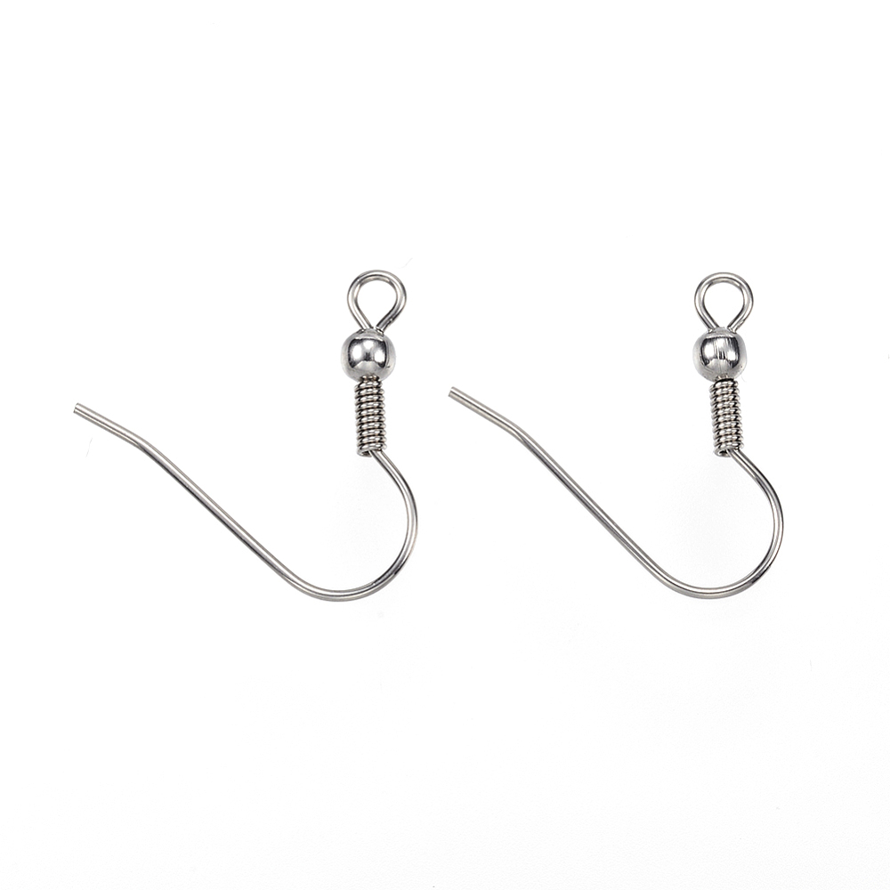 PandaHall 304 Stainless Steel Earring Hooks, Stainless Steel Color, 19.5x18x3mm, Hole: 2mm; Pin: 0.8mm Stainless Steel