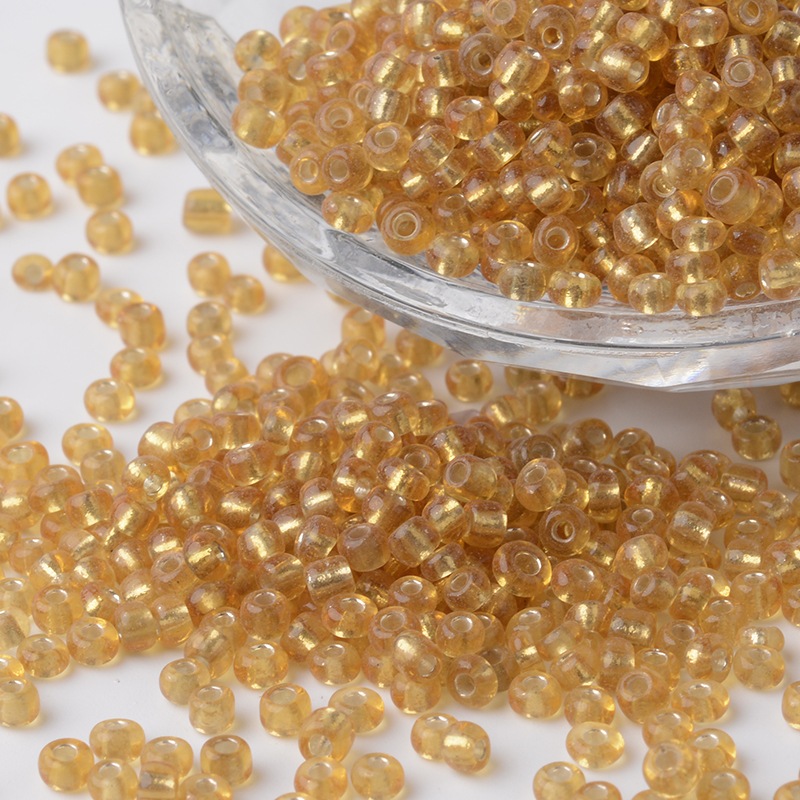 PandaHall 8/0 Silver Lined Round Glass Seed Beads, Goldenrod, 2.5~3.5x2~2.5mm, Hole: 0.8~1mm; about 12100pcs/450g Glass Gold