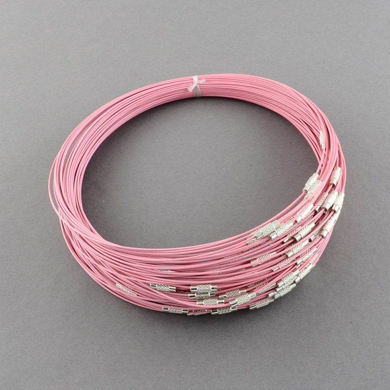 PandaHall Stainless Steel Wire Necklace Cord DIY Jewelry Making, with Brass Screw Clasp, Pink, 17.5" Stainless Steel Pink