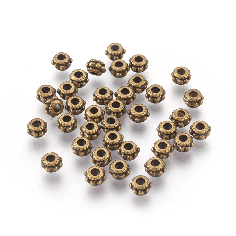PandaHall Tibetan Style Bead Spacers, Lead Free, Cadmium Free and Nickel Free, Rondelle, Antique Bronze, 5mm in diameter, 3mm thick, hole...