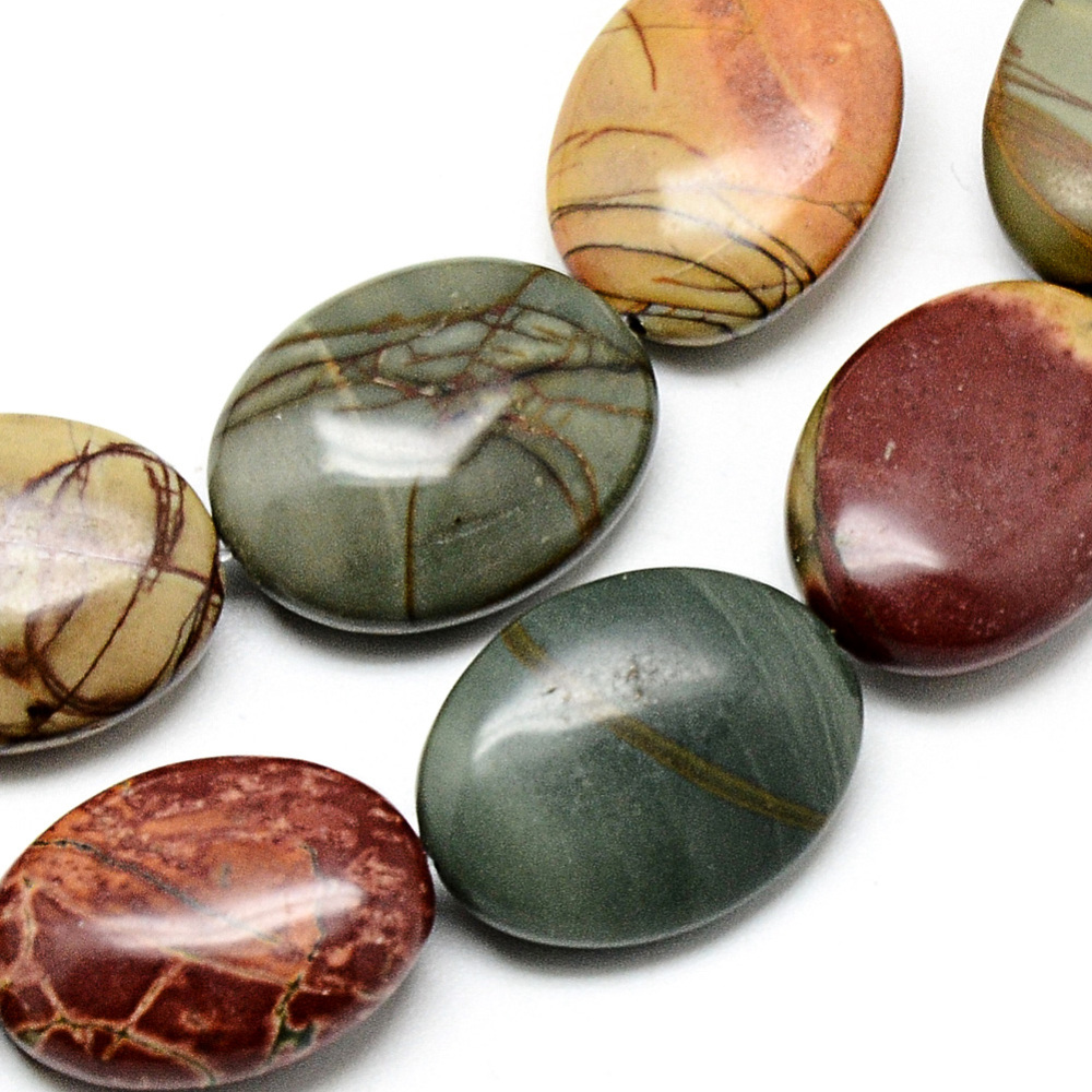 PandaHall Natural Picasso Stone/Picasso Jasper Beads Strands, Oval, 20x15x7~8mm, Hole: 1~2mm; about 20pcs/strand, 15.7" Picasso Stone Oval