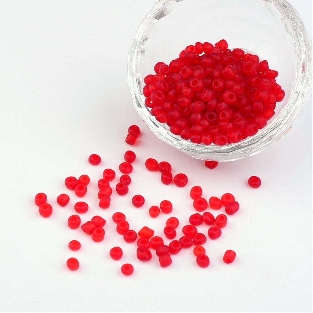 PandaHall 6/0 Frosted Round Glass Seed Beads, Red, Size: about 4mm in diameter, hole:1.5mm, about 495pcs/50g Glass Red