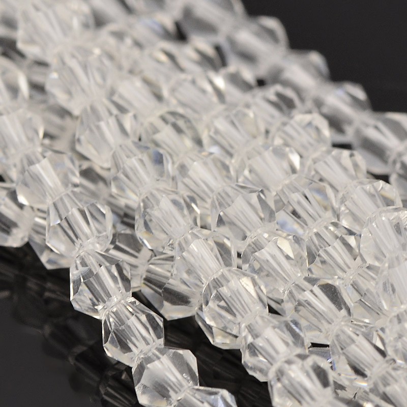 PandaHall Faceted Bicone Glass Beads Strands, Clear, 4x4mm, Hole: 1mm; about 79pcs/strand, 12.5" Glass Bicone Clear