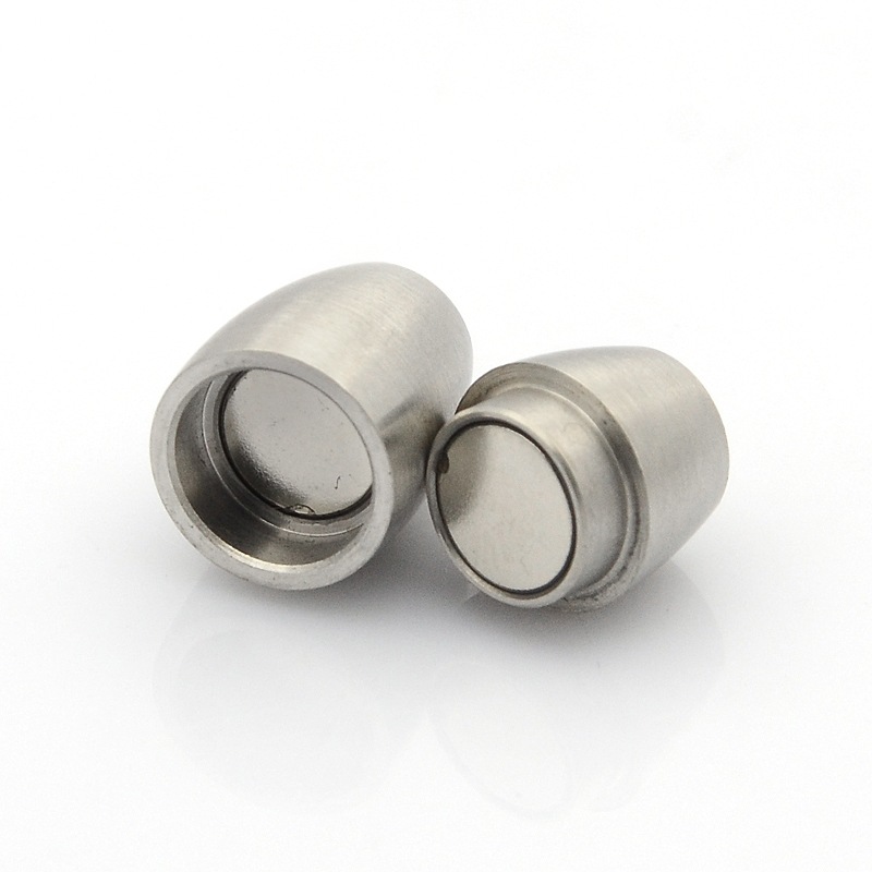 PandaHall 304 Stainless Steel Matte Surface Magnetic Clasps, Barrel, Stainless Steel Color, 19x10.5mm, Hole: 6mm Stainless Steel Barrel