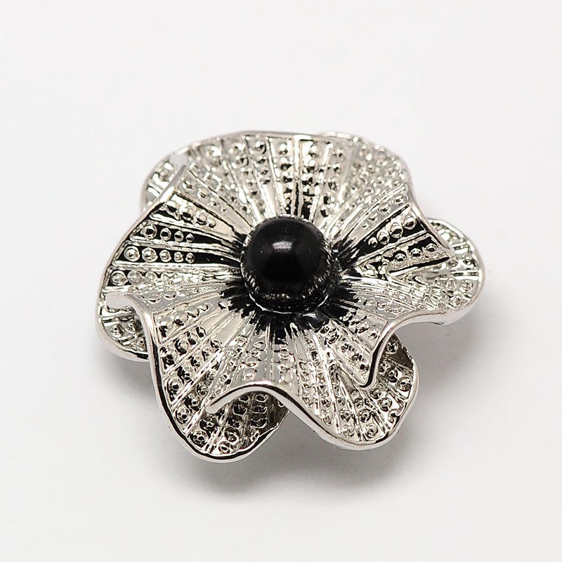 PandaHall Flower Antique Silver Zinc Alloy Black Resin Jewelry Snap Buttons, Cadmium Free & Nickel Free & Lead Free, Platinum, 23x7mm; Knob...
