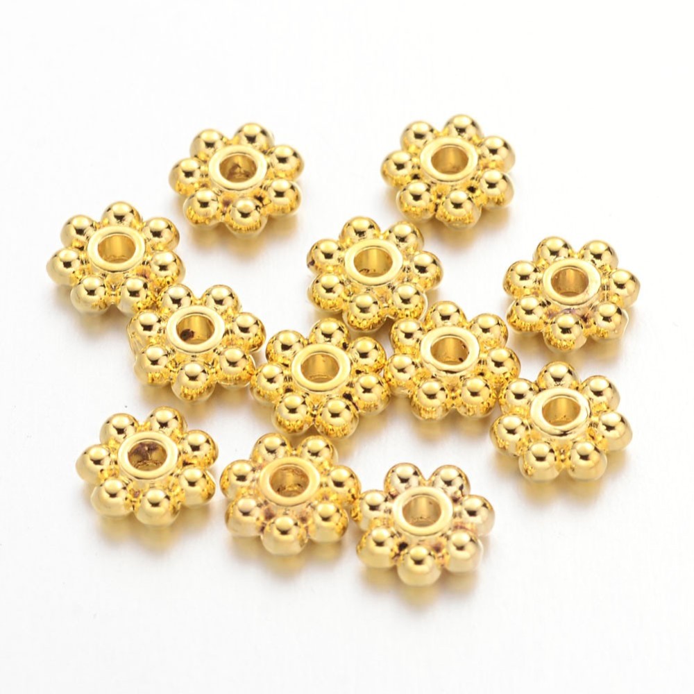 PandaHall Tibetan Silver Bead Spacers, Lead Free & Cadmium Free & Nickel Free, Snowflake, for Christmas, Golden Color, Size: about 6mm long...
