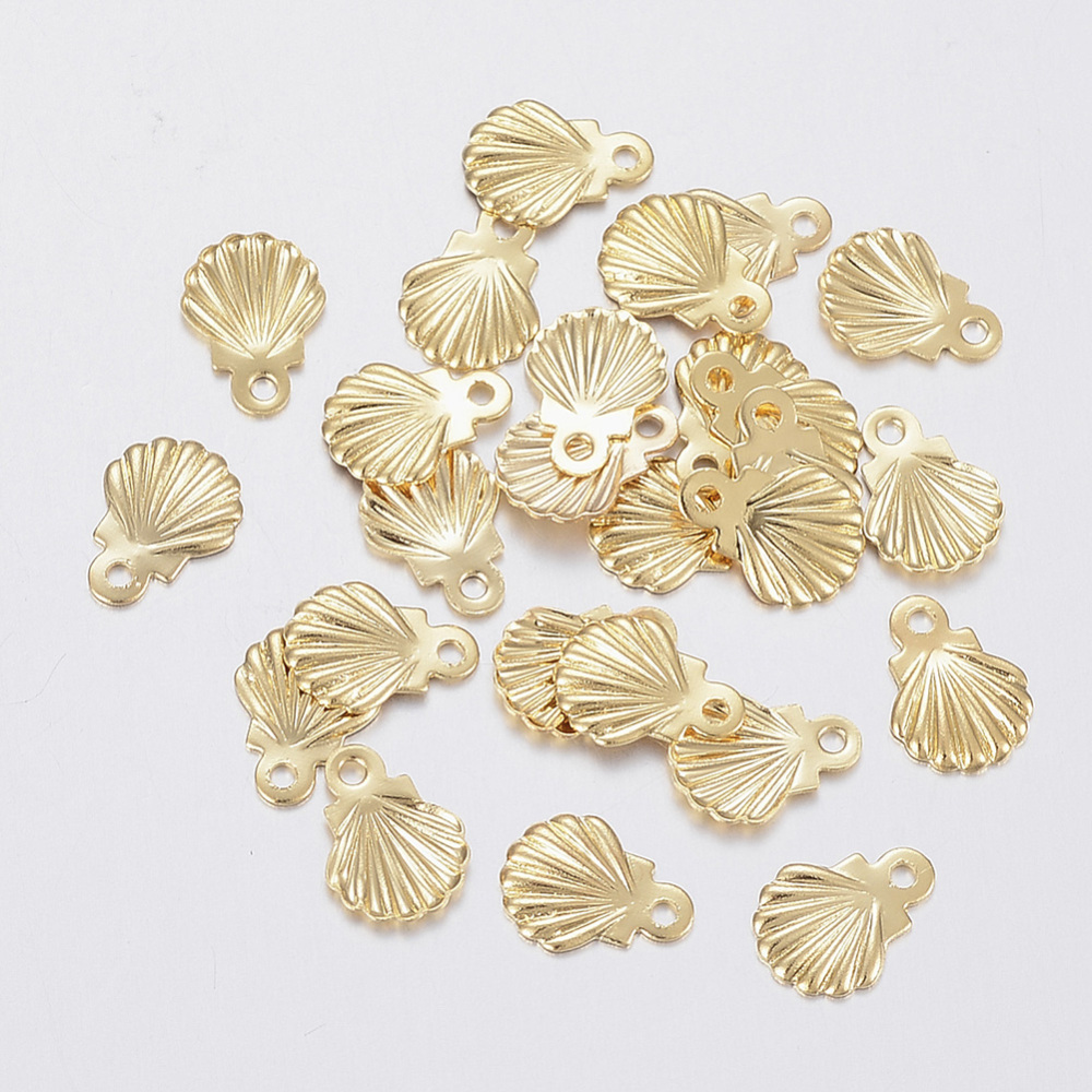 PandaHall 304 Stainless Steel Charms, Shell, Golden, 7.5x5.5x0.8mm, Hole: 0.8mm Stainless Steel Shell