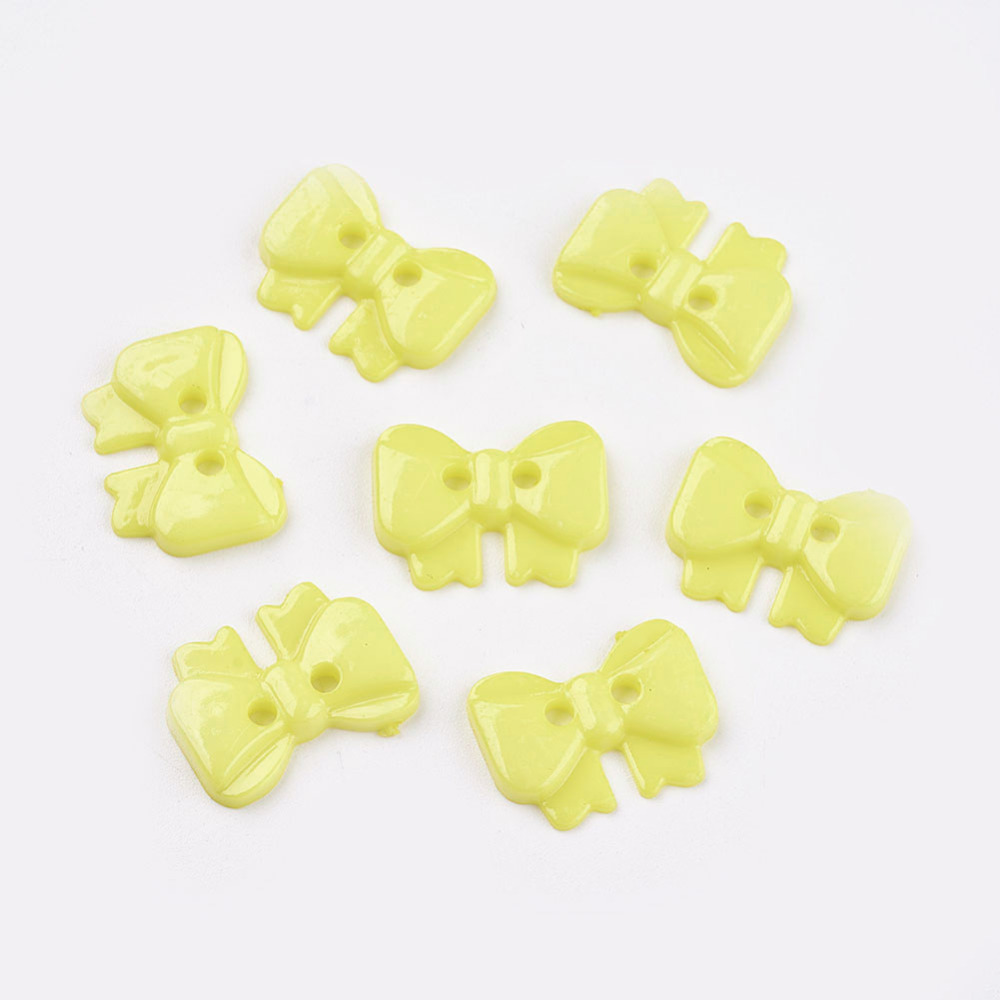 PandaHall Bowknot Acrylic 2-Hole Button Fit Handcraft & Costume Sewing, Dyed, Yellow, 18x13x2.5mm, Hole: 2mm Acrylic Bowknot Yellow