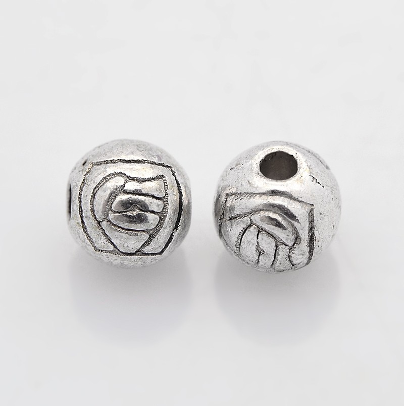 PandaHall Tibetan Style Beads, Zinc Alloy, Lead Free & Nickel Free & Cadmium Free, Round with Flower, Antique Silver, about 6mm in diameter...
