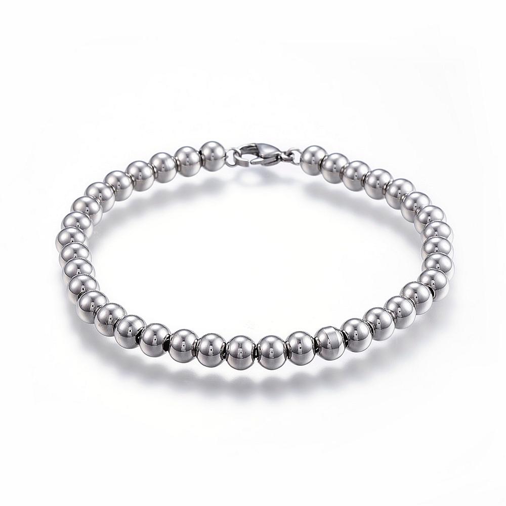 PandaHall 304 Stainless Steel Beaded Bracelets, with Lobster Clasp, Platinum, 7-5/8"(195mm)x6mm Stainless Steel