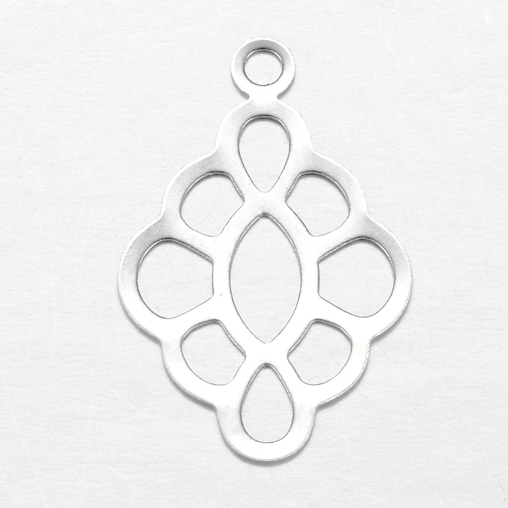 PandaHall 304 Stainless Steel Pendants, Rhombus, Stainless Steel Color, 23x15x0.4mm, Hole: 1.7mm Stainless Steel Rhombus