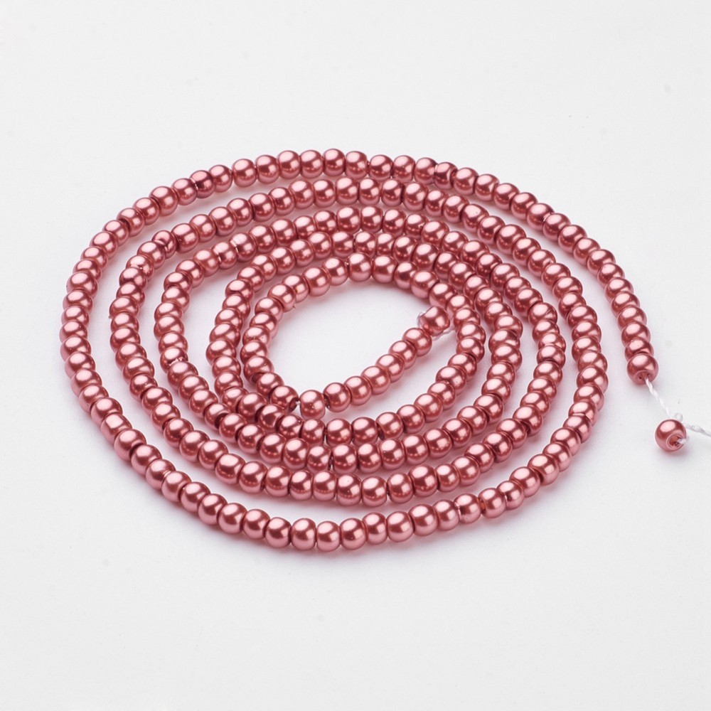 PandaHall Glass Pearl Beads Strands, Pearlized, Round, IndianRed, Size: about 3mm in diameter, hole: 1mm, about 220~230pcs/str Glass Round...