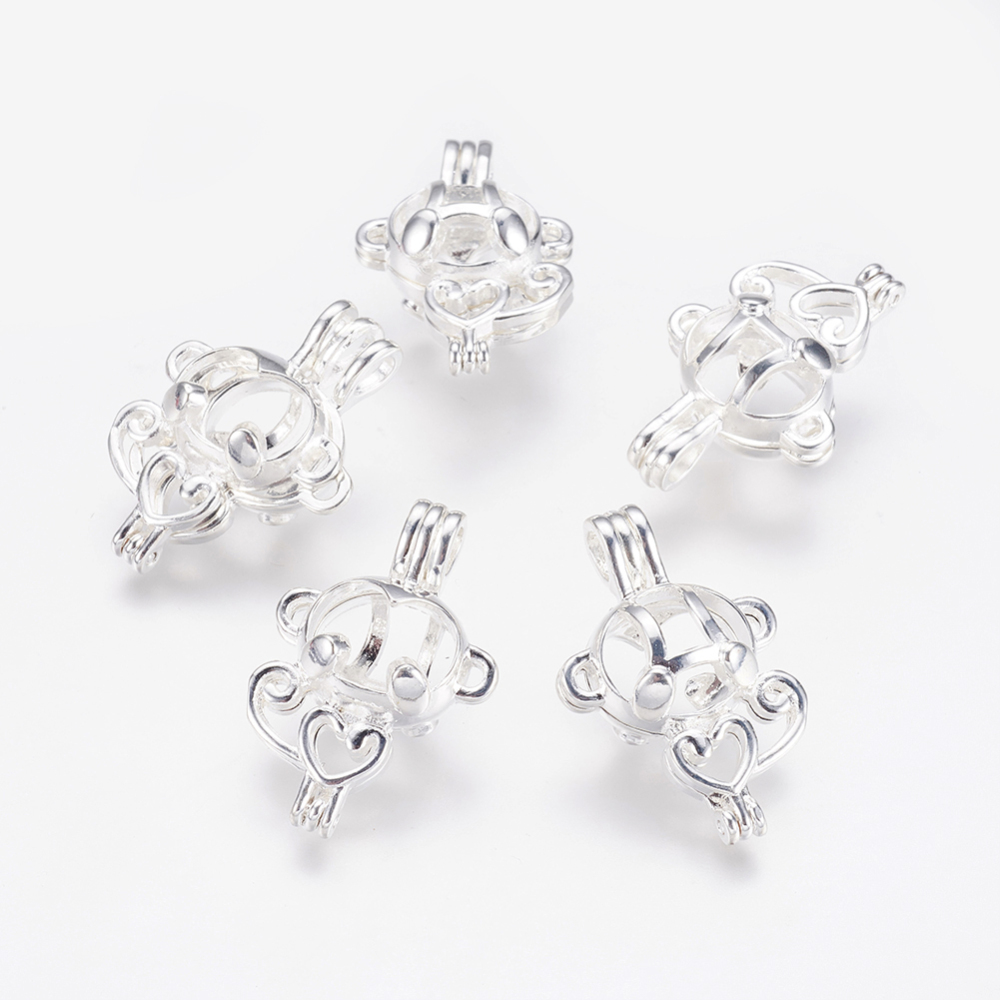 PandaHall Brass Locket Pendants, Cage Pendants, Monkey with Heart, Silver, 25x16.5x10mm, Hole: 2.5x3.5mm; Inner: 8.5x10mm Brass Monkey...