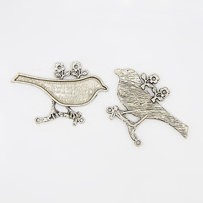 PandaHall Tibetan Style Big Pendant Settings for Enamel, Lead Free, Bird, Antique Silver, 63x42x4mm, Hole: 2mm Alloy Bird