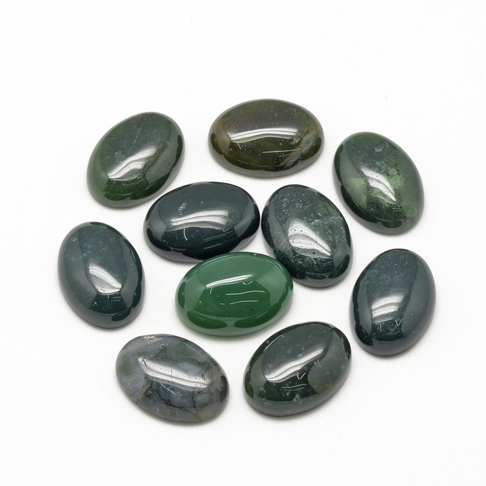 PandaHall Natural Agate Cabochons, Oval, DarkGreen, 18x13x5mm Indian Agate Oval Green