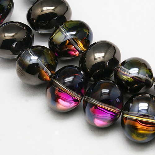 PandaHall Half Plated Crystal Glass Oval Beads Strands, Black Plated, 13x16mm, Hole: 1mm; about 49pcs/strand, 25.1" Oval Blue