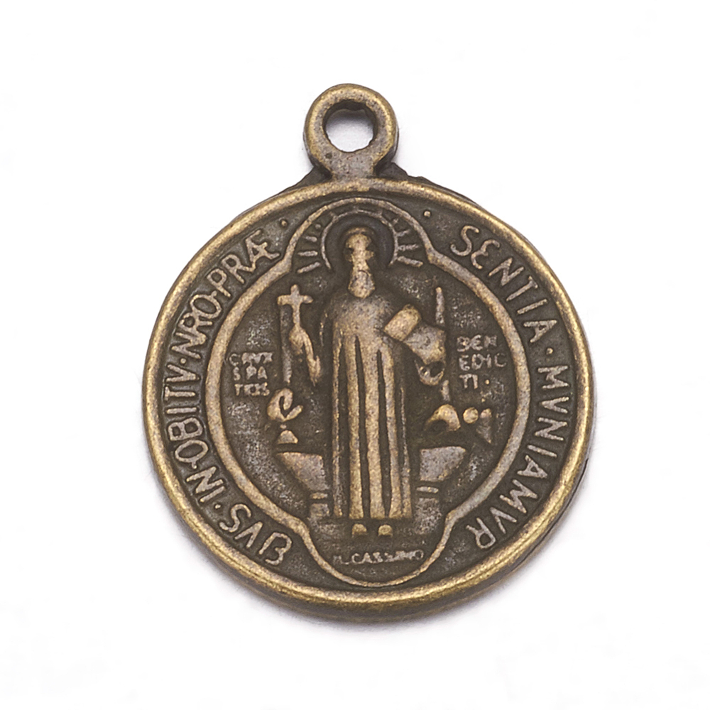 PandaHall Tibetan Style Pendants, Saint Benedict Medal, Lead Free, Cadmium Free and Nickel Free, Flat Round, Antique Bronze Color, Size...