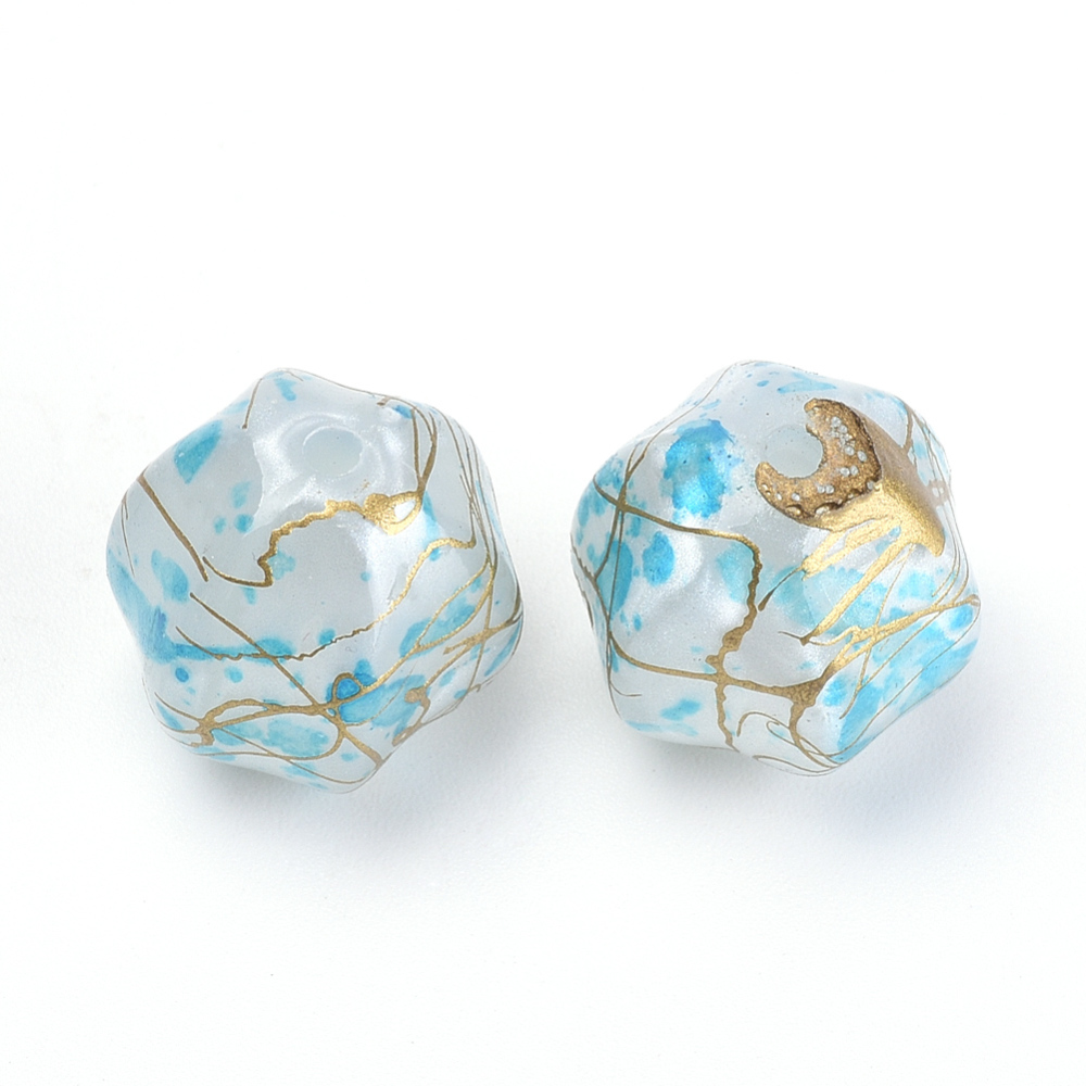 PandaHall Plating Acrylic Beads, Metal Enlaced, SkyBlue, 14x14x13.5mm, Hole: 2mm Acrylic Others Blue
