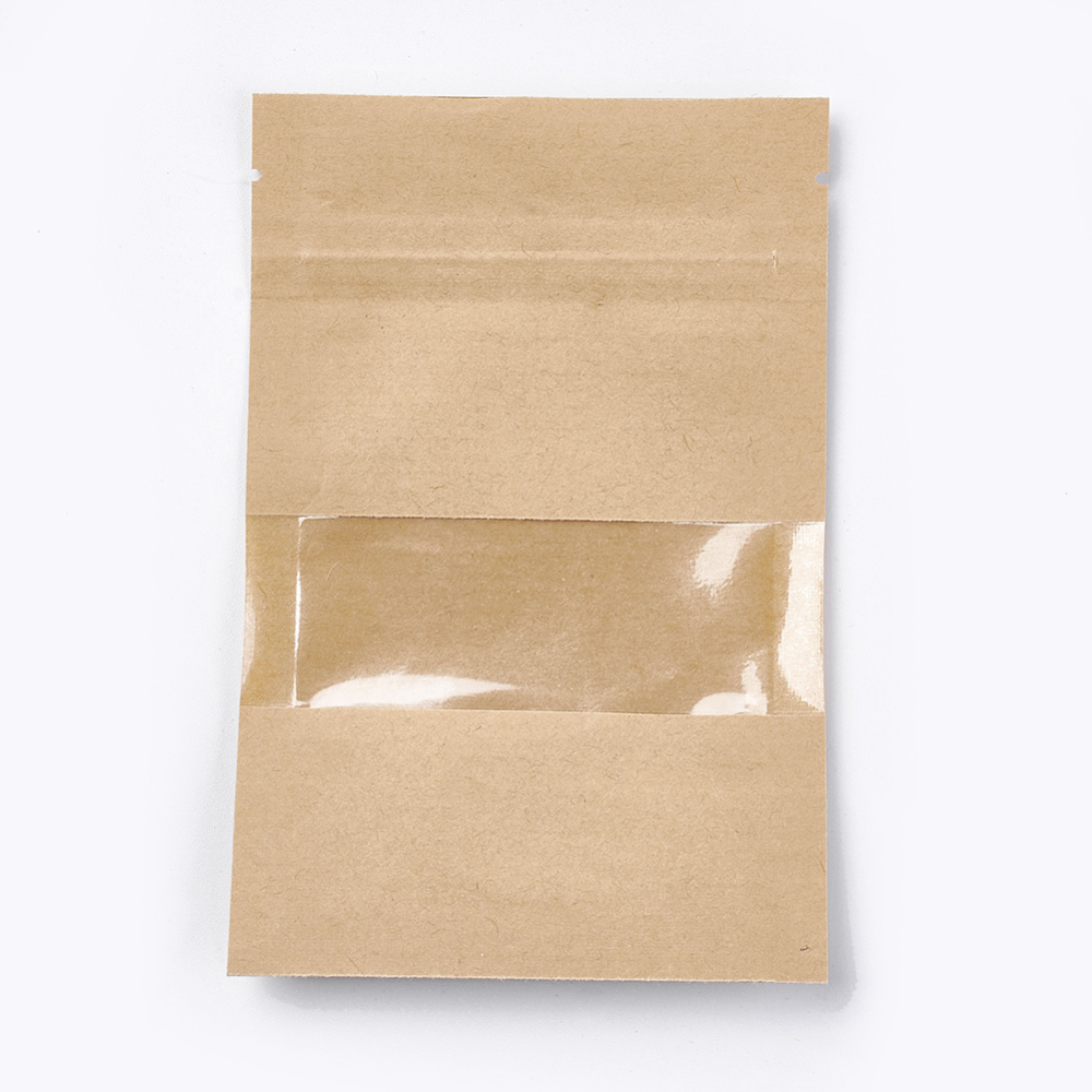 PandaHall Kraft Paper Zip Lock bag, Small Kraft Paper Stand up Bags, with Window, BurlyWood, 14x9cm Plastic Orange