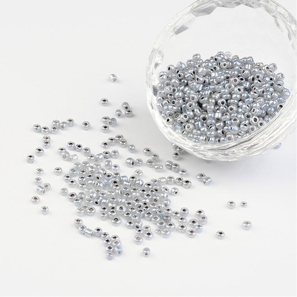 PandaHall 8/0 Ceylon Round Glass Seed Beads, DarkGray, Size: about 3mm in diameter, hole:1mm, about 1101pcs/50g Glass Gray