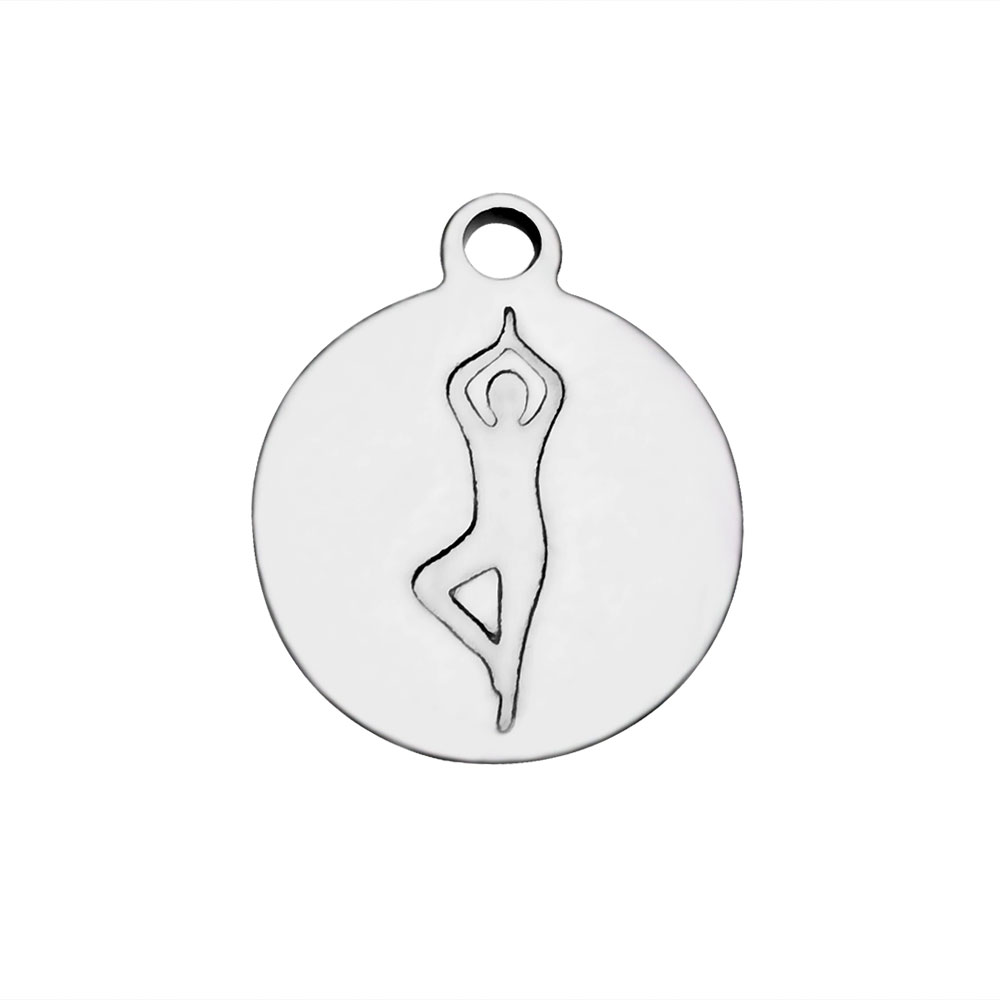 PandaHall 304 Stainless Steel Pendants, Flat Round with Yoga Movement, Stainless Steel Color, 14x12x1.2mm, Hole: 1.5mm Stainless Steel Flat...
