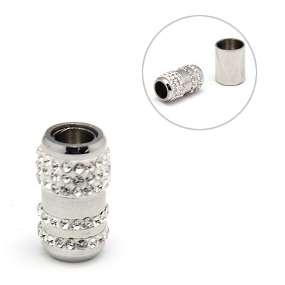 PandaHall 304 Stainless Steel Magnetic Clasps, with Polymer Clay Rhinestone Beads, Column, 20x11mm, Hole: 6mm Stainless Steel Column