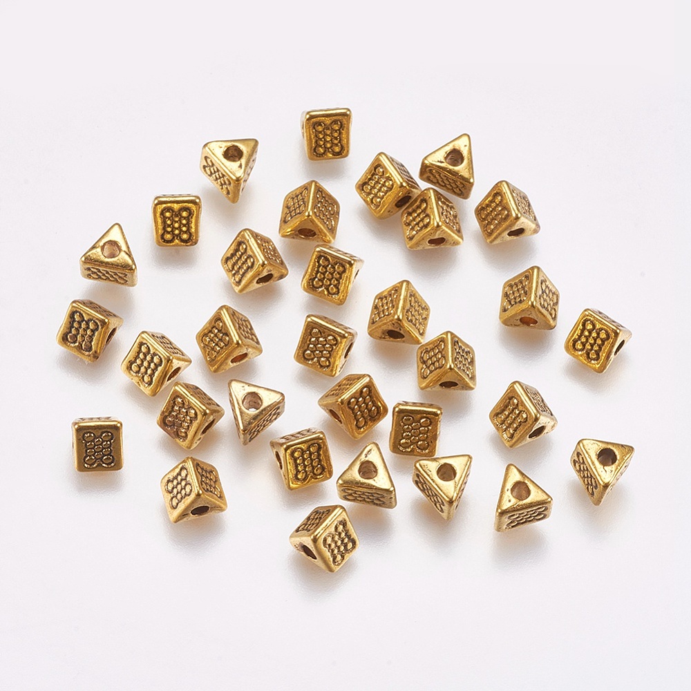 PandaHall Tibetan Style Bead Spacers, Lead Free & Cadmium Free, Antique Golden, Triangle, 4.5mm long, 4.5mm wide, hole: 1mm Alloy Triangle