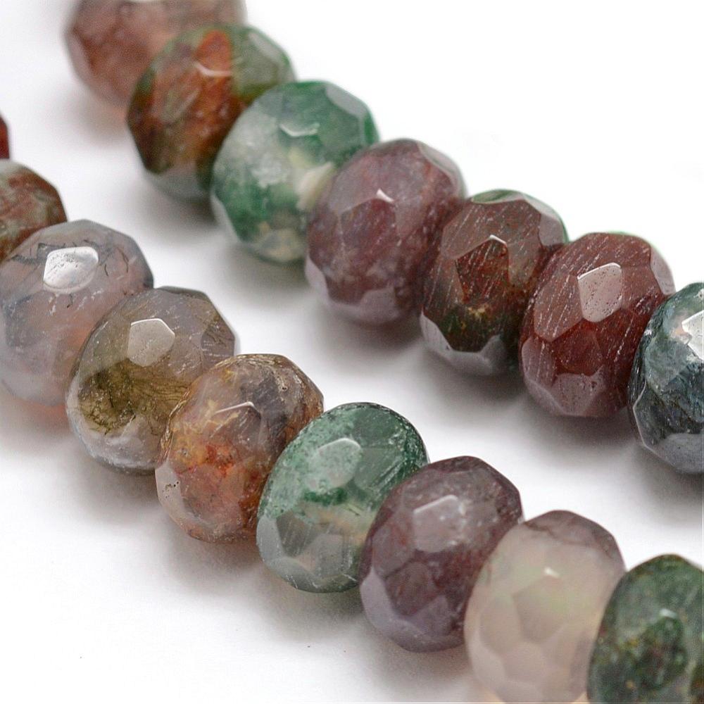 PandaHall Faceted Natural Indian Agate Rondelle Beads Strands, 8x5mm, Hole: 1mm; about 76pcs/strand, 15.2" Indian Agate Rondelle