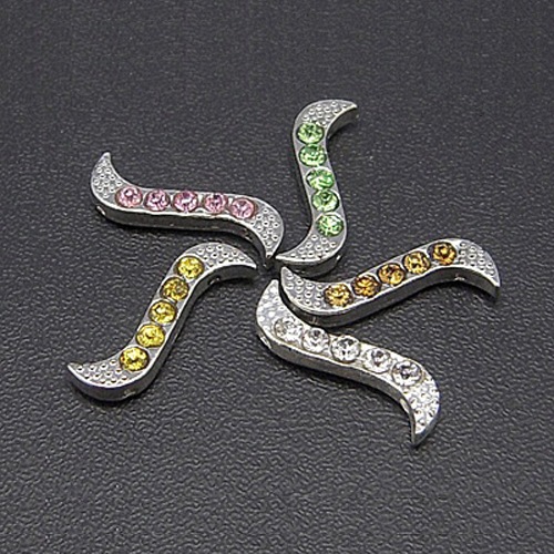 PandaHall Mixed Platinum Tone Alloy Rhinestone Twist Connectors, Size: about 19mm long, 6mm wide, 4mm thick, hole: 1mm Alloy+Rhinestone...