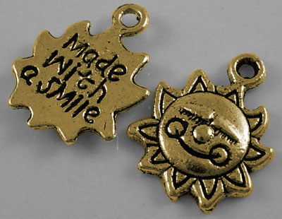 PandaHall Tibetan Antique Golden Charms, Lead Free, Cadmium Free and Nickel Free, Sun, 16mm long, 12.5mm wide, 2mm thick hole: 2mm Alloy Sun