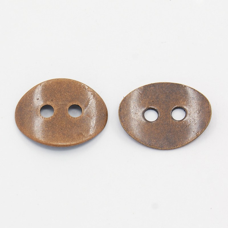PandaHall Brass Button Clasps, Nickel Free, Red Copper, about 10mm wide, 14mm long, 1mm thick, hole: 1mm Brass