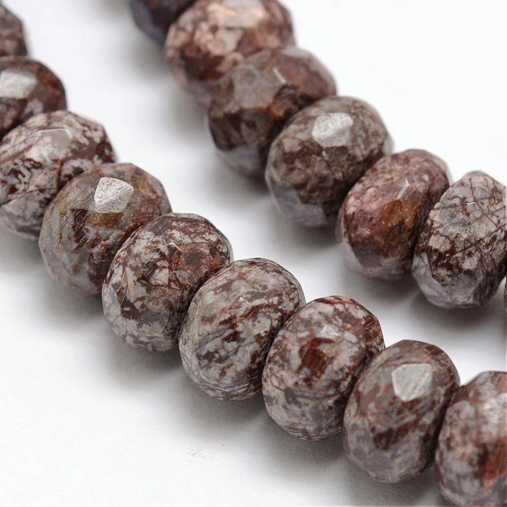PandaHall Faceted Natural Snowflake Obsidian Rondelle Beads Strands, 8x5mm, Hole: 1mm; about 76pcs/strand, 15.2" Snowflake Obsidian Rondelle