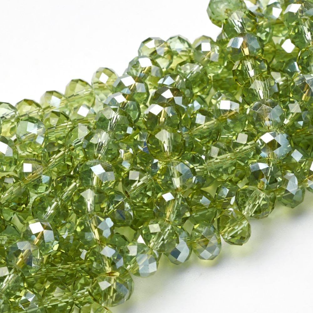 PandaHall Electroplate Glass Faceted Rondelle Beads Strands, Half Plated, YellowGreen, 8x5mm, Hole: 1mm; about 72pcs/strand, 16.5" Glass...