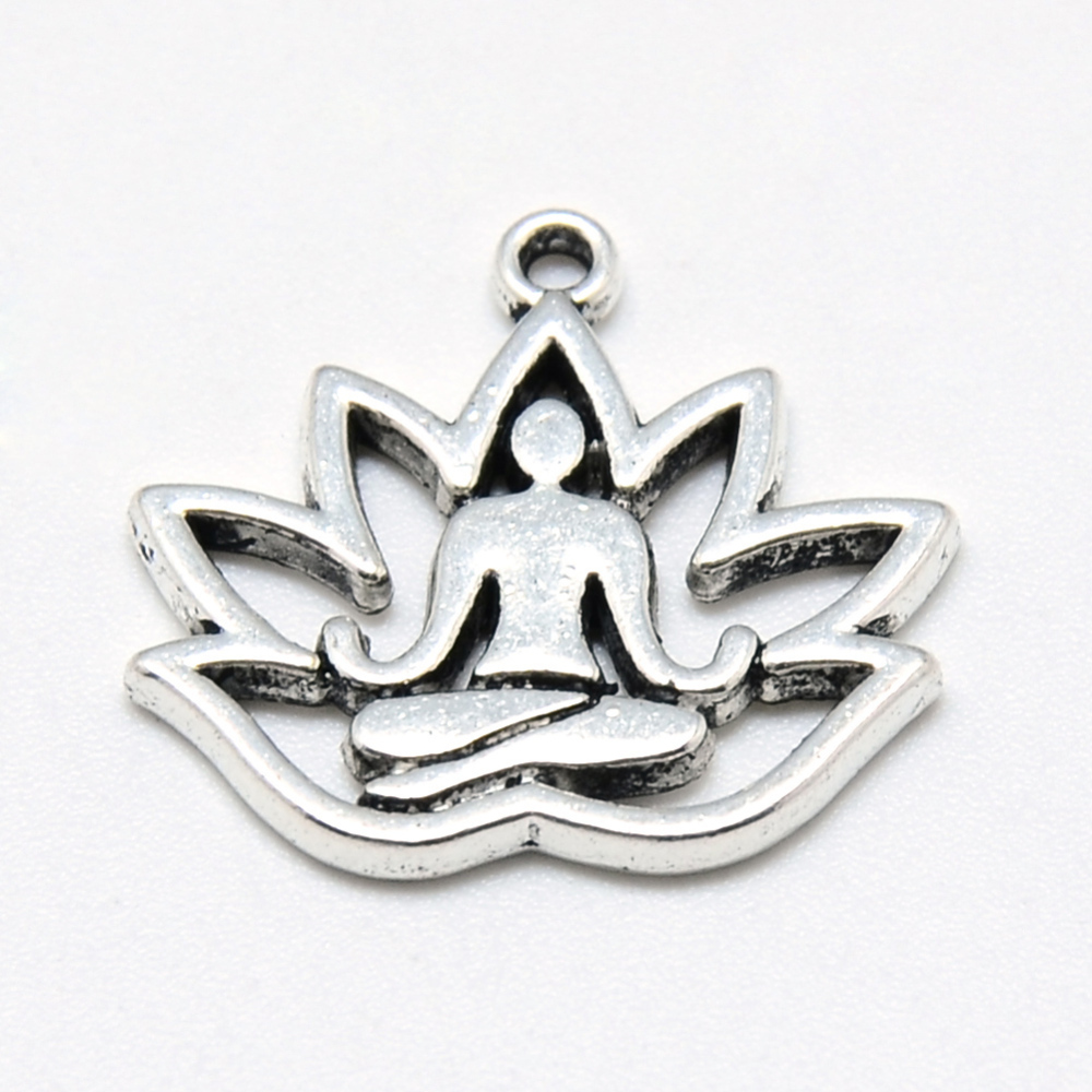 PandaHall Tibetan Style Alloy Yoga Theme Pendants, Lotus, Cadmium Free & Nickel Free & Lead Free, Antique Silver, 16.5x18x1.5mm, Hole: 1mm;...