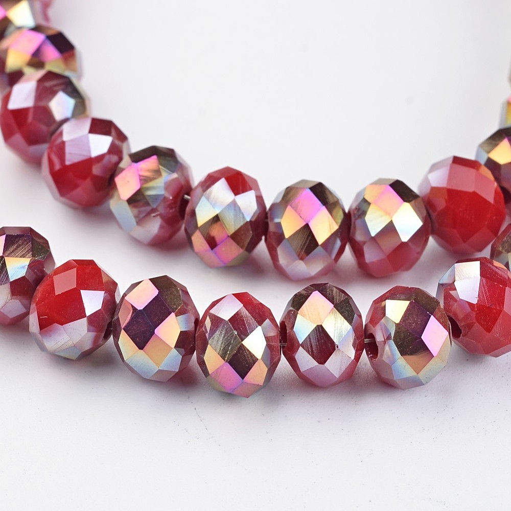 PandaHall Electroplate Glass Beads Strands,  Half Plated, Faceted Rondelle, DarkRed, 8x6mm, Hole: 1mm; about 72pcs/strand, 15.7'' Glass...