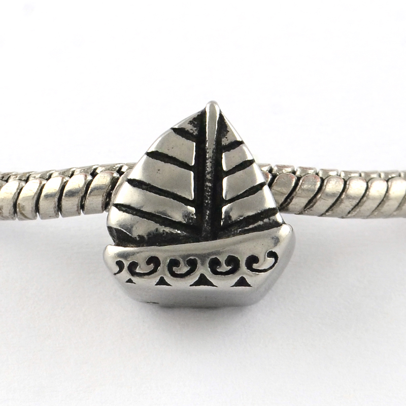 PandaHall Vintage 316 Stainless Steel European Bead, Large Hole Beads, Sailing Boat, Antique Silver, 11x11x8mm, Hole: 4.5mm Stainless Steel...