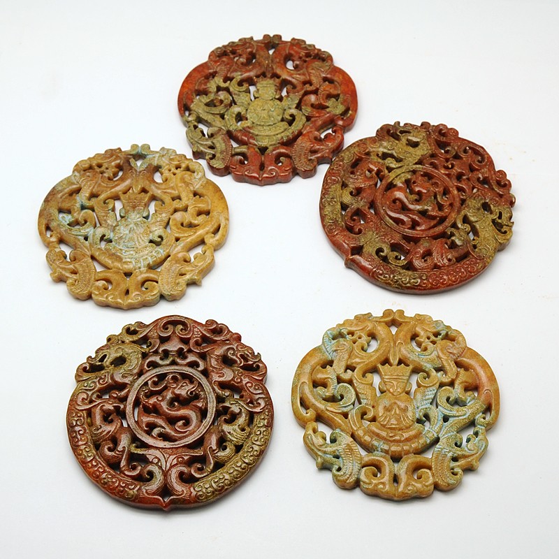 PandaHall Mixed Natural Henan Jade Big Pendants, 68~71x68~72x7mm, Hole: 3x5~4x5mm Jade Others