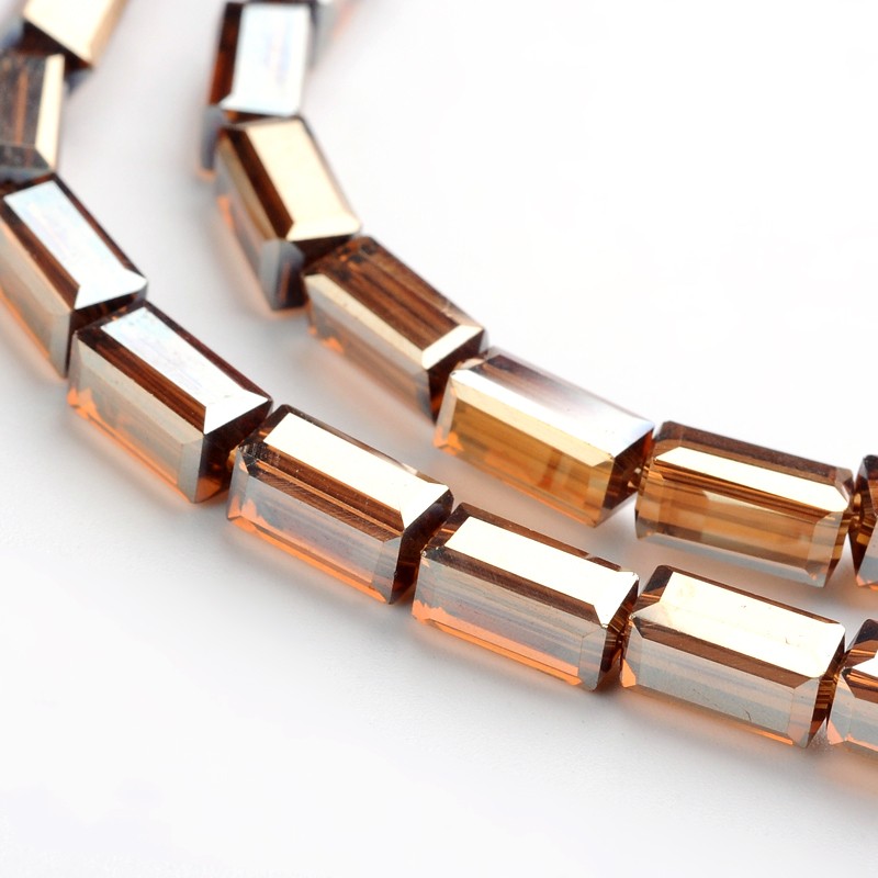 PandaHall Full Rainbow Plated Faceted Cuboid Electroplate Glass Beads Strands, Sienna, 4x4x8mm, Hole: 1mm; about 50pcs/strand, 16" Glass...